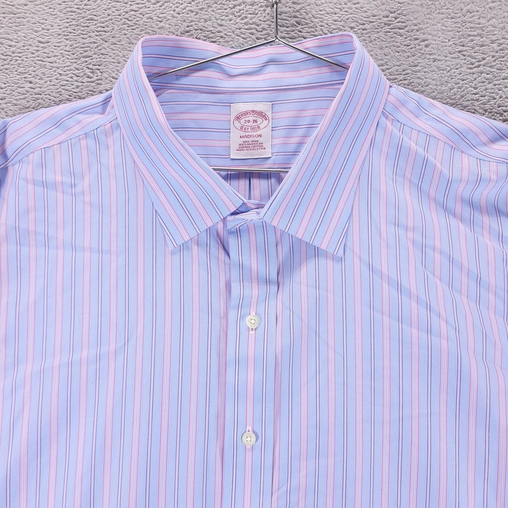 Brooks Brothers‎ Dress Shirt 20 36 Blue Stripe Madison American Supima Cotton